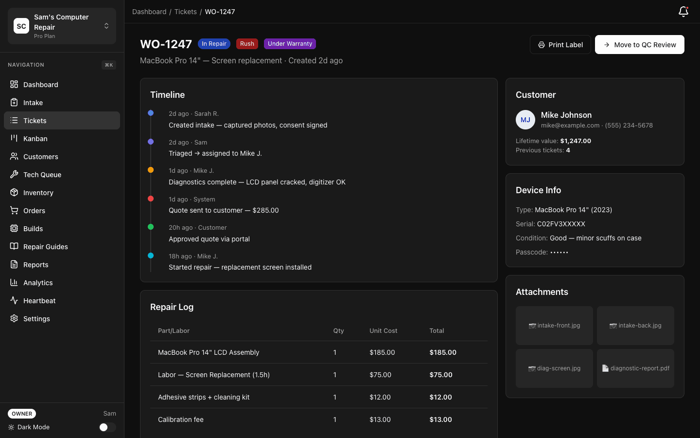 Ticket Detail screen