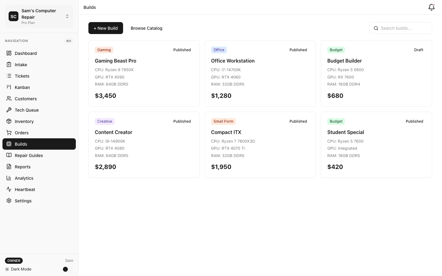 Saved system builds list
