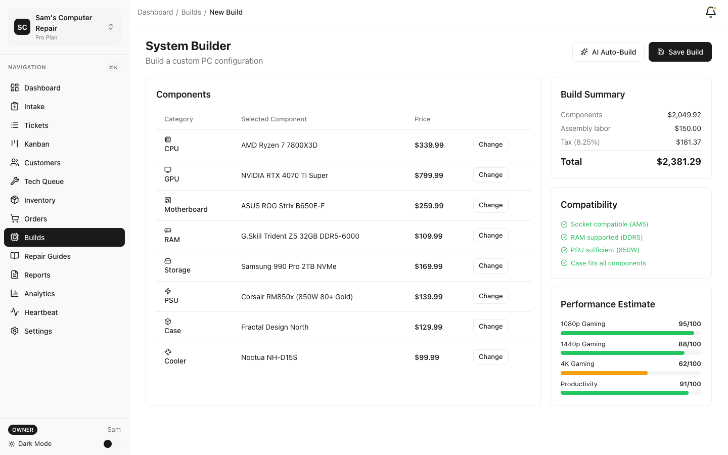 PC build configurator with AI compatibility checks